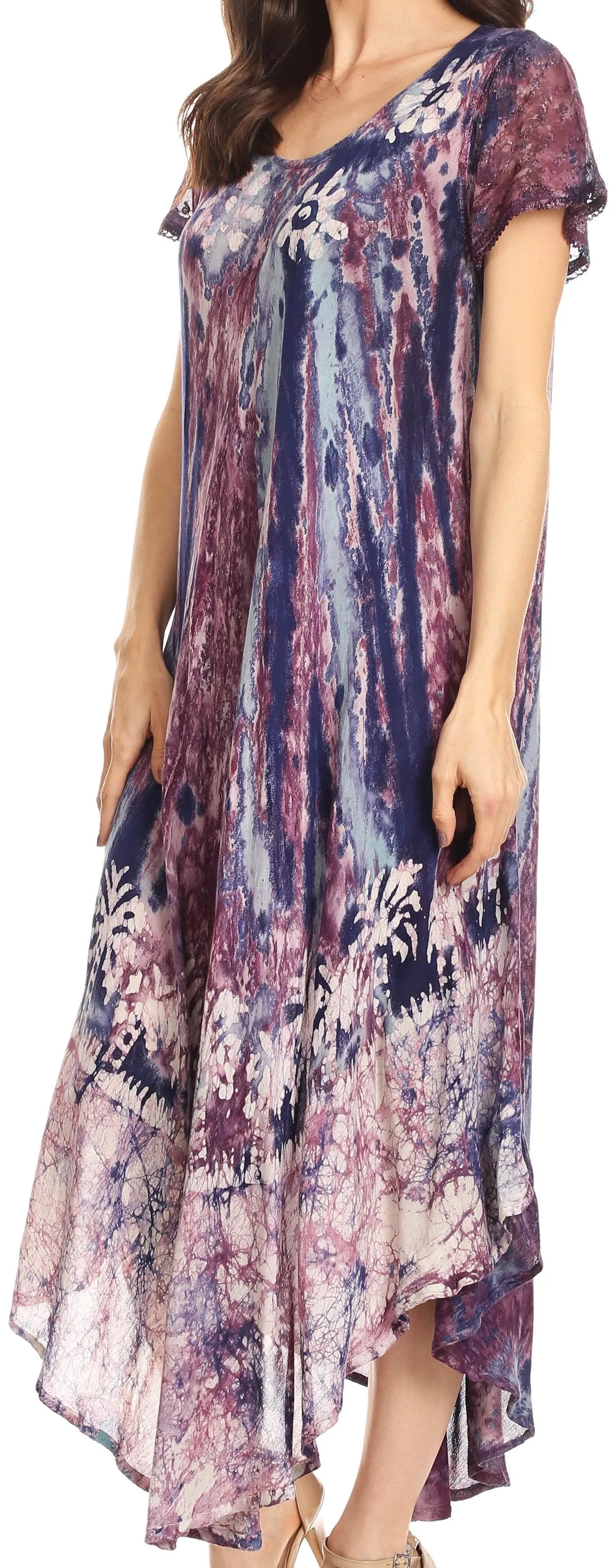 Sakkas Liliana Short Sleeve Watercolor Batik Dress/ Cover Up