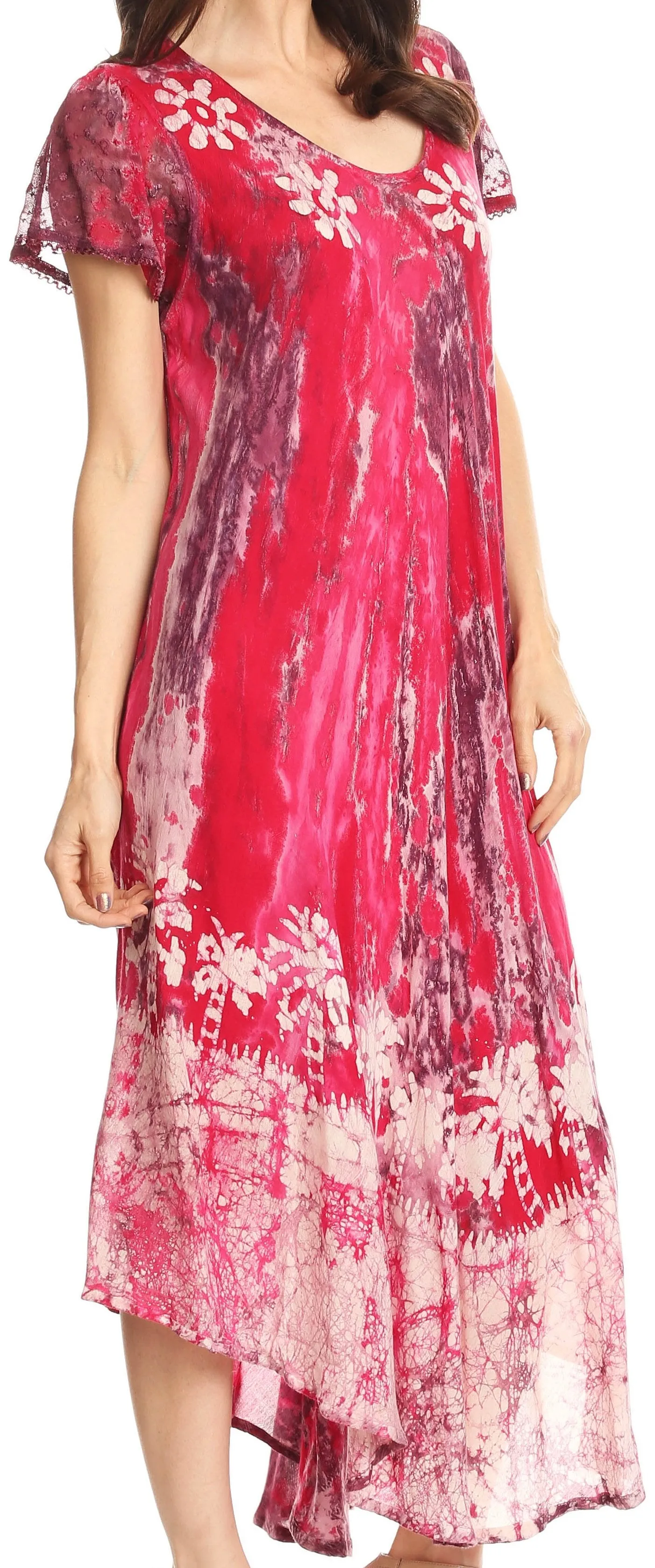 Sakkas Liliana Short Sleeve Watercolor Batik Dress/ Cover Up