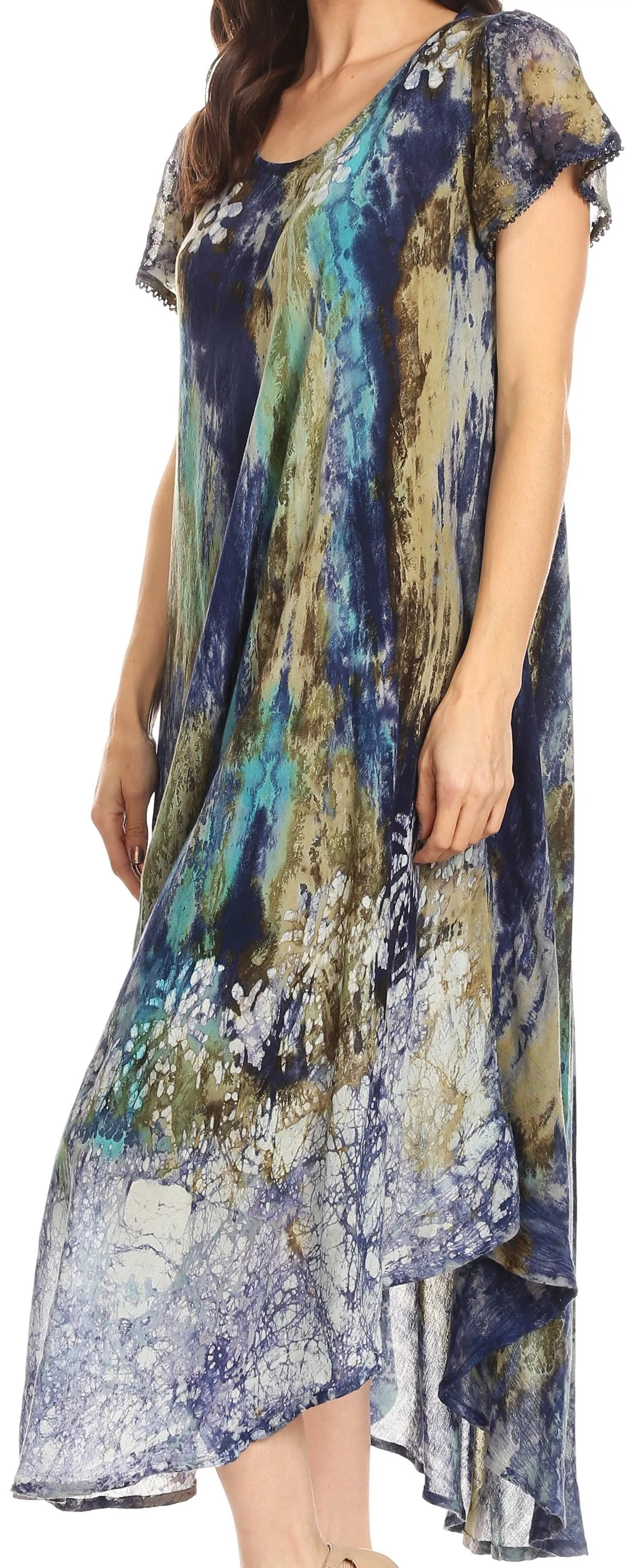 Sakkas Liliana Short Sleeve Watercolor Batik Dress/ Cover Up