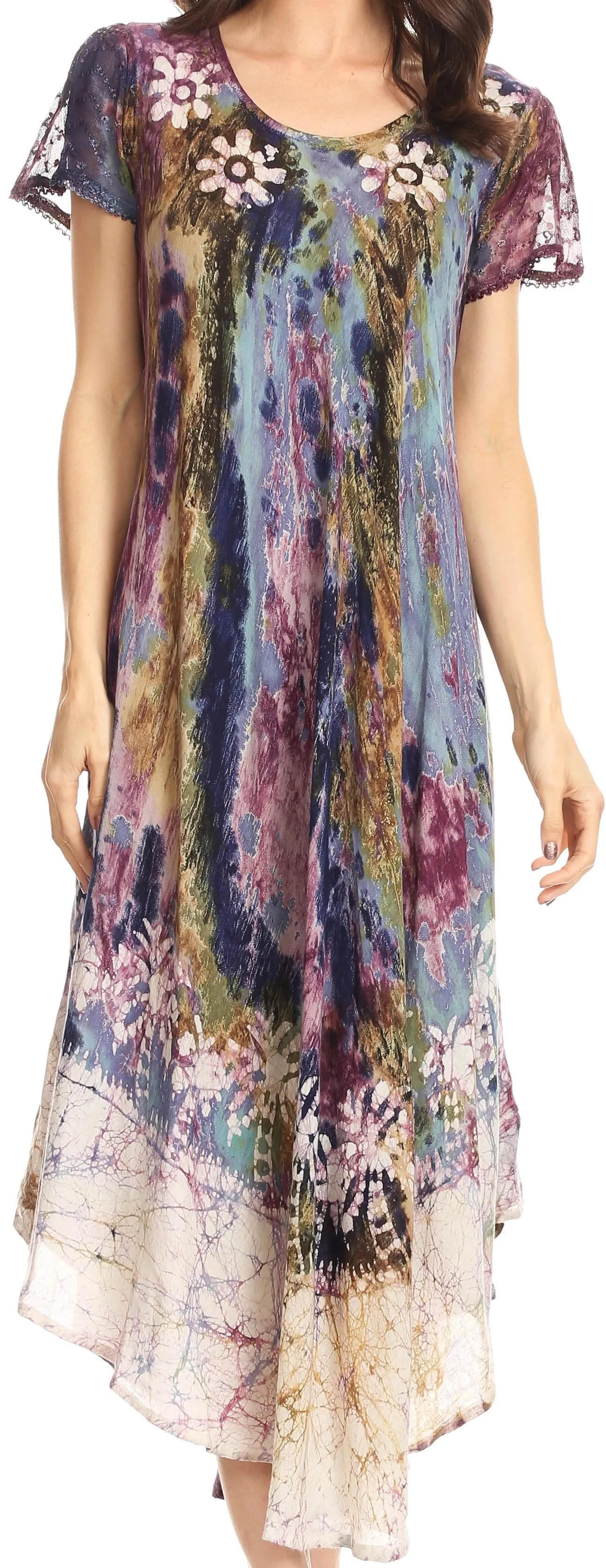 Sakkas Liliana Short Sleeve Watercolor Batik Dress/ Cover Up