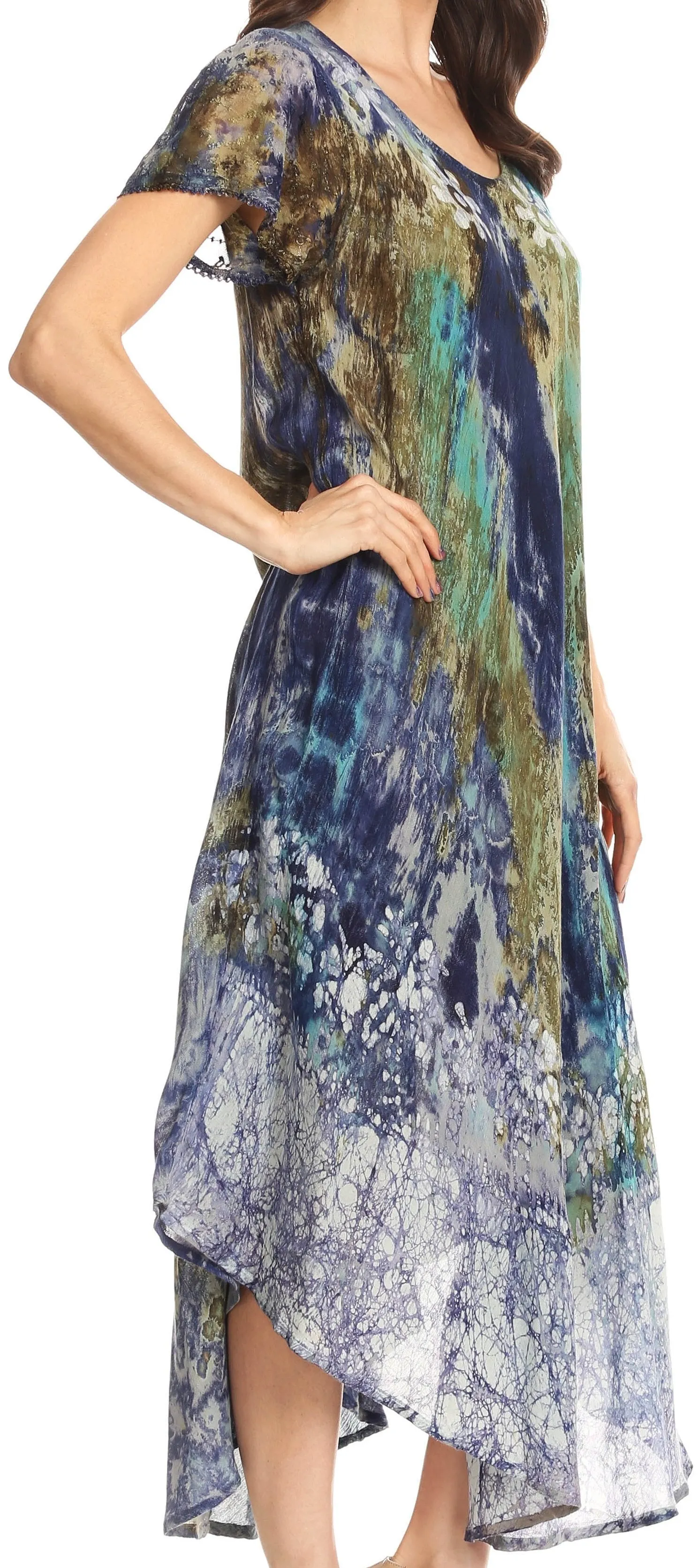 Sakkas Liliana Short Sleeve Watercolor Batik Dress/ Cover Up