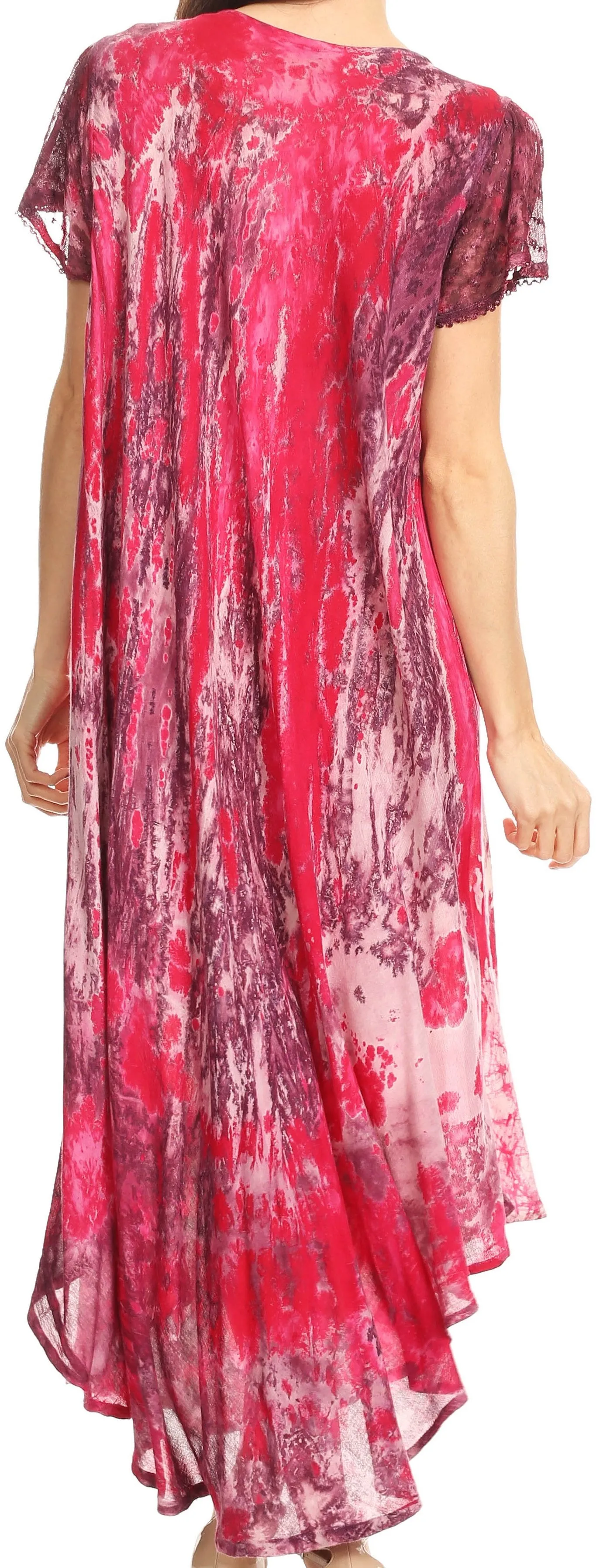 Sakkas Liliana Short Sleeve Watercolor Batik Dress/ Cover Up