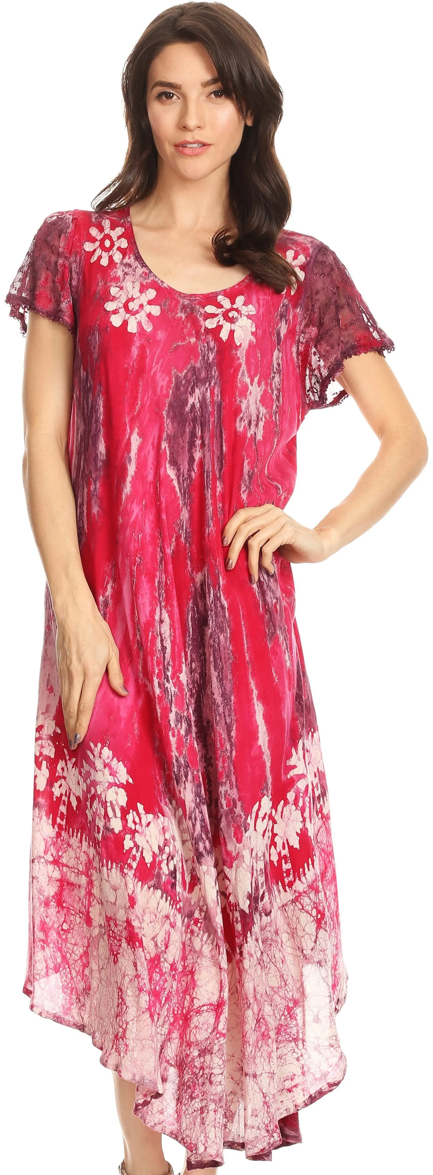 Sakkas Liliana Short Sleeve Watercolor Batik Dress/ Cover Up