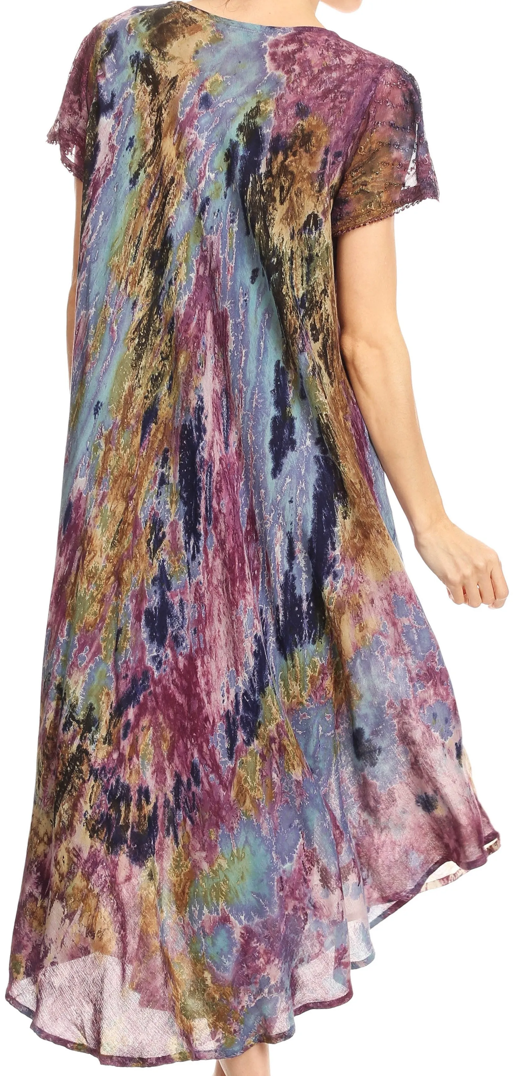 Sakkas Liliana Short Sleeve Watercolor Batik Dress/ Cover Up