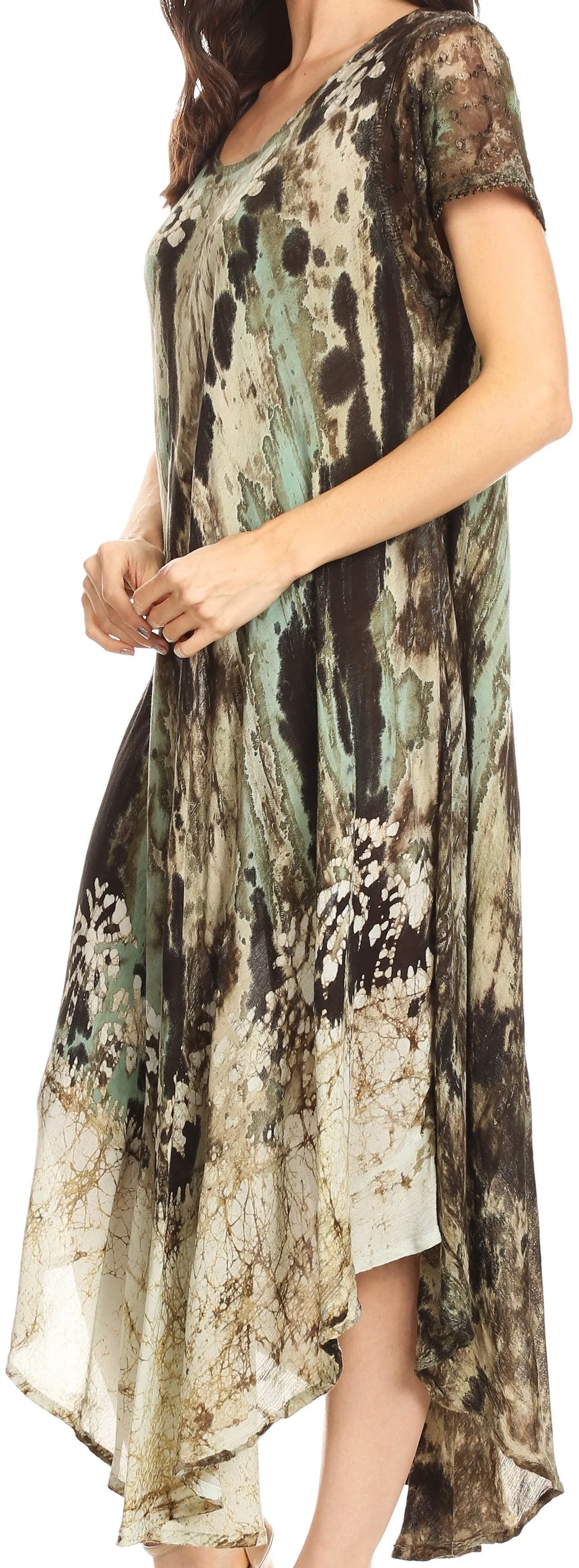 Sakkas Liliana Short Sleeve Watercolor Batik Dress/ Cover Up