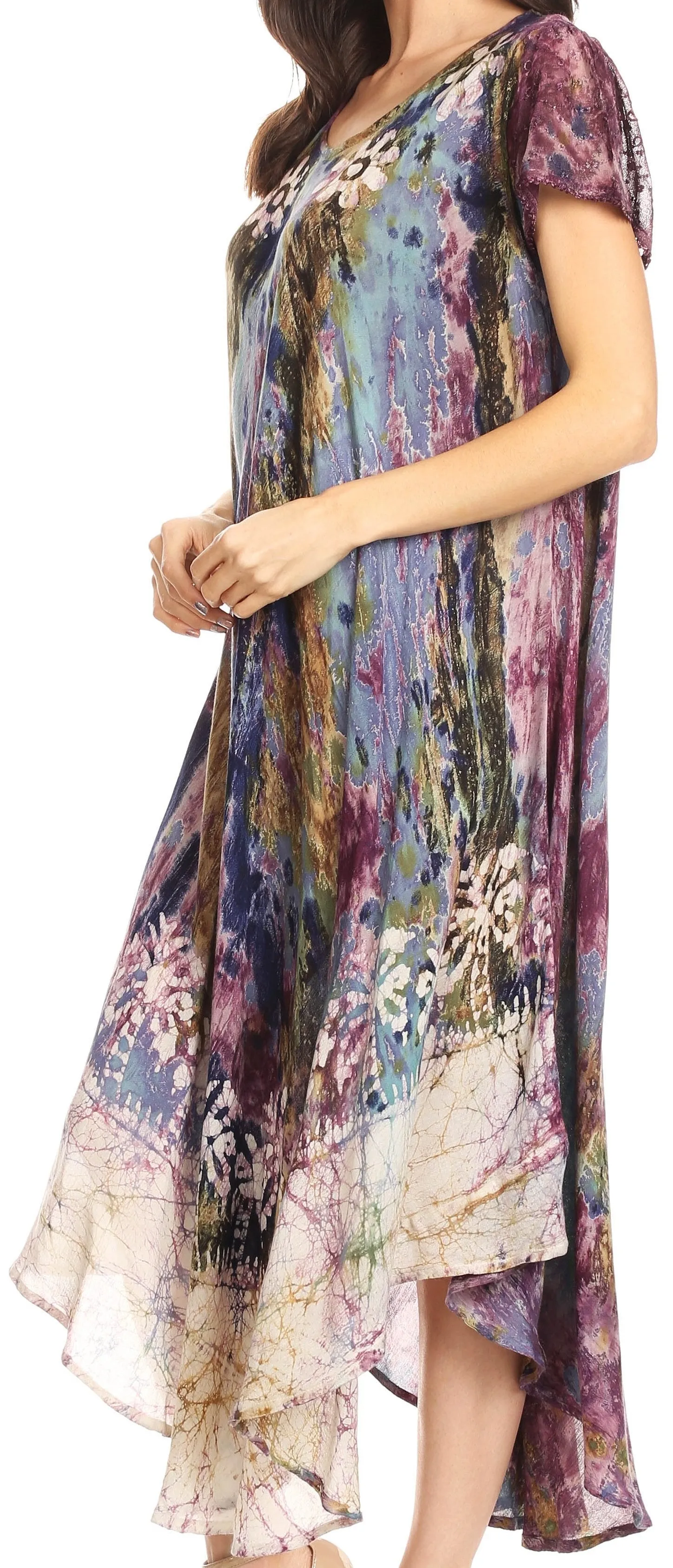 Sakkas Liliana Short Sleeve Watercolor Batik Dress/ Cover Up