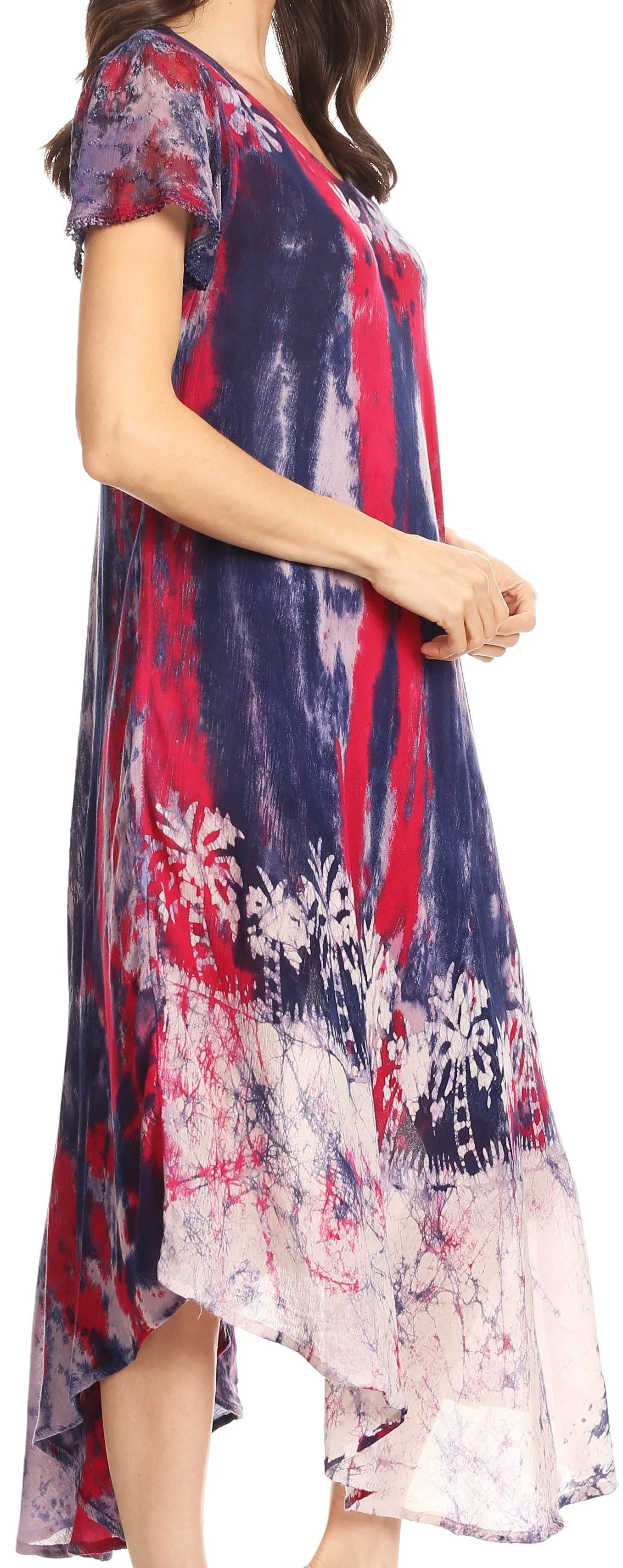 Sakkas Liliana Short Sleeve Watercolor Batik Dress/ Cover Up