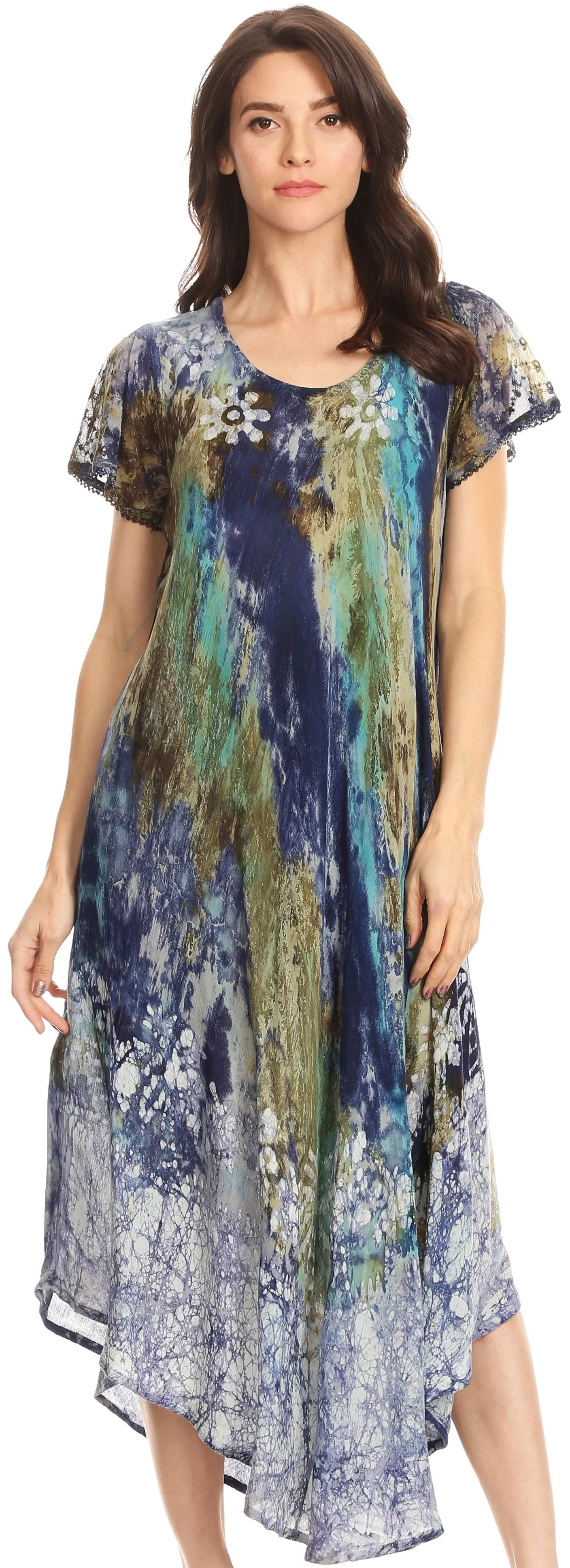 Sakkas Liliana Short Sleeve Watercolor Batik Dress/ Cover Up