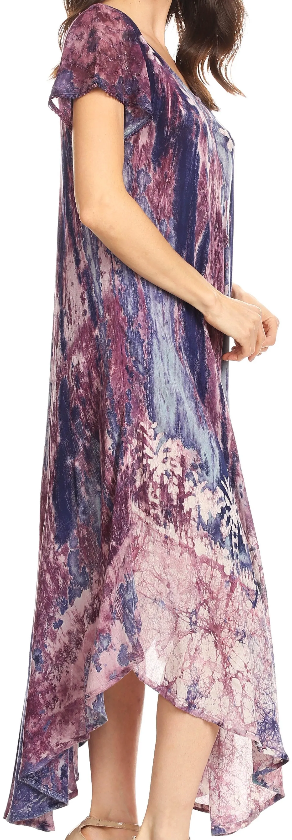 Sakkas Liliana Short Sleeve Watercolor Batik Dress/ Cover Up