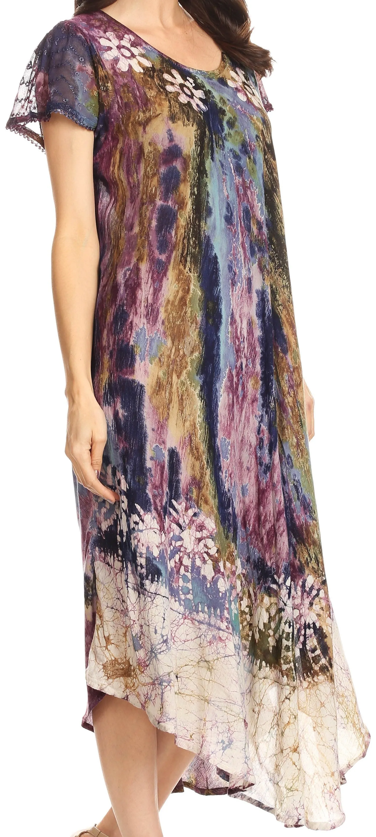 Sakkas Liliana Short Sleeve Watercolor Batik Dress/ Cover Up