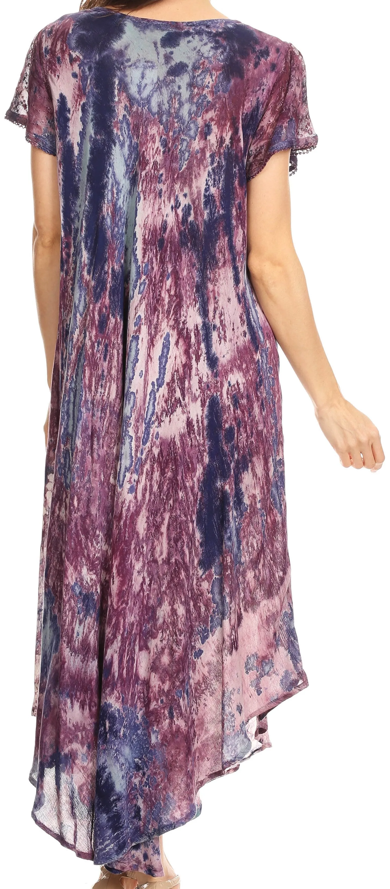 Sakkas Liliana Short Sleeve Watercolor Batik Dress/ Cover Up