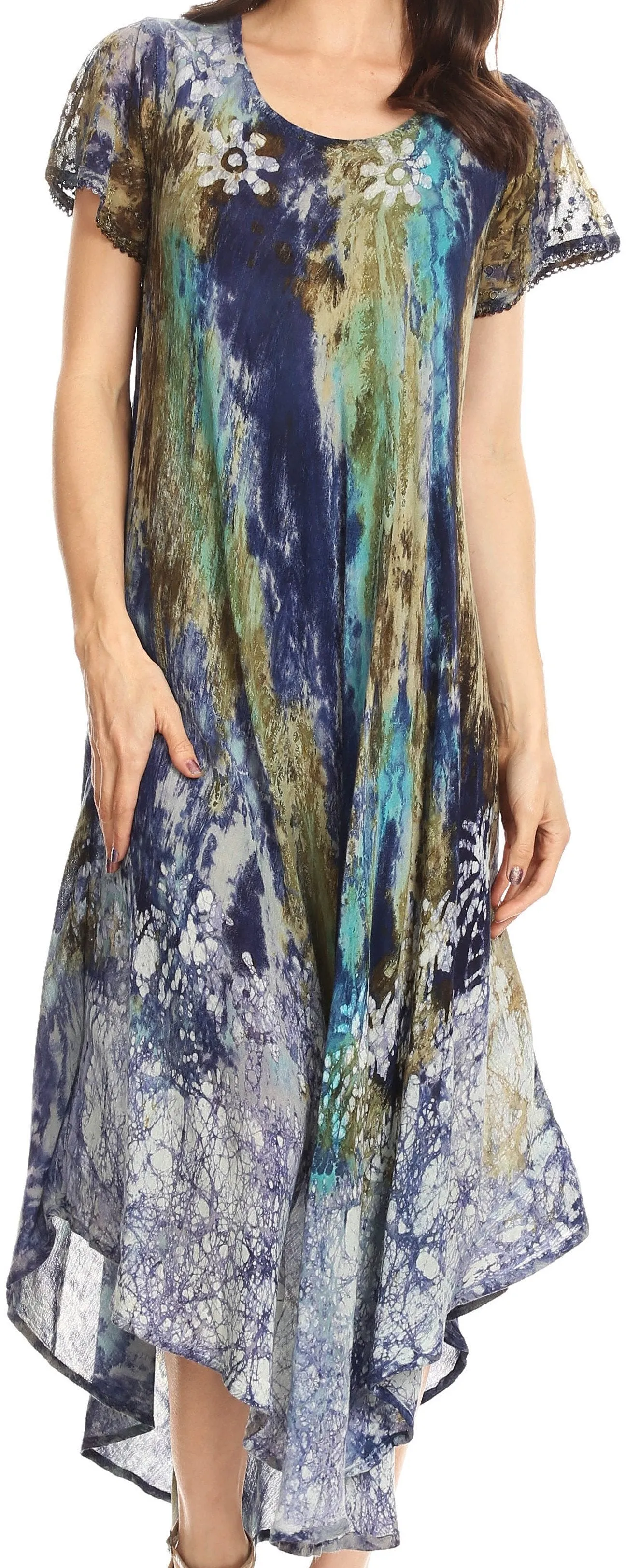 Sakkas Liliana Short Sleeve Watercolor Batik Dress/ Cover Up