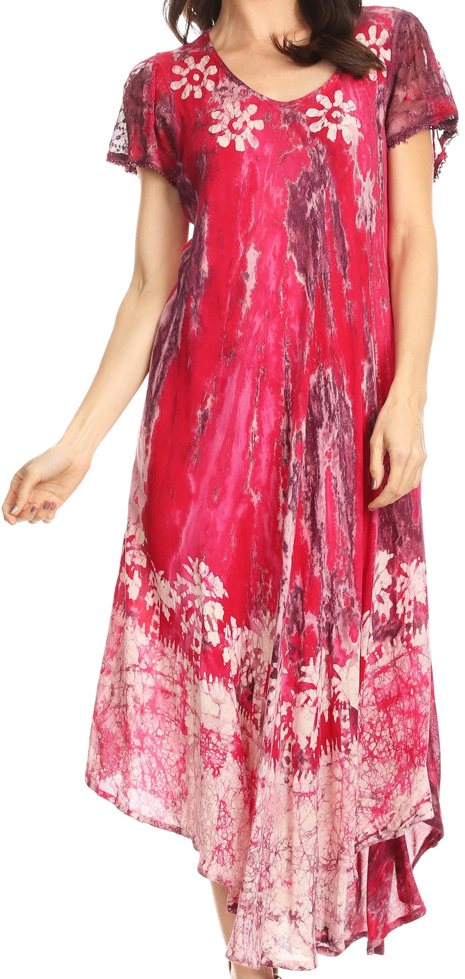 Sakkas Liliana Short Sleeve Watercolor Batik Dress/ Cover Up