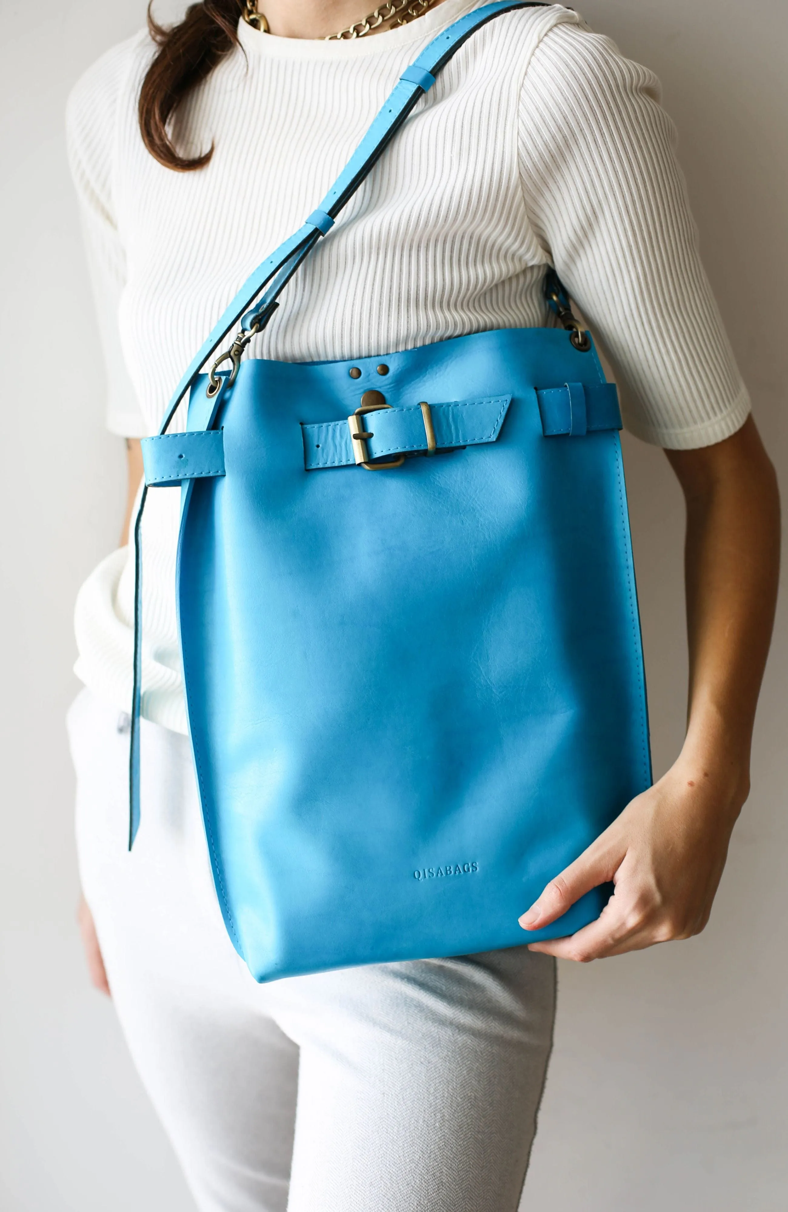 Sky Blue Large Leather Bag