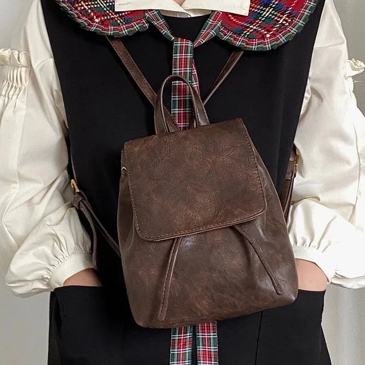 Small Retro Brown Backpack - Versatile Women's Shoulder Bag