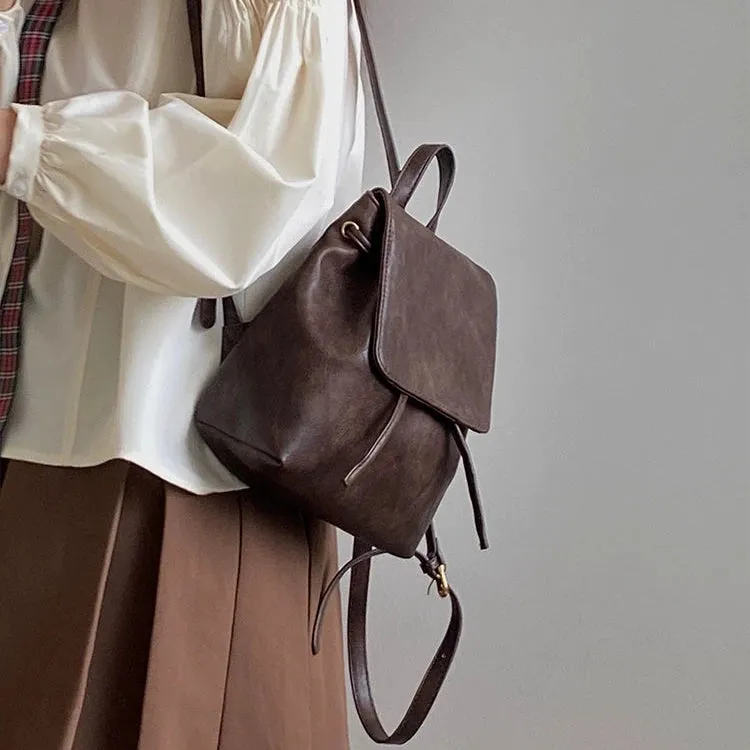 Small Retro Brown Backpack - Versatile Women's Shoulder Bag