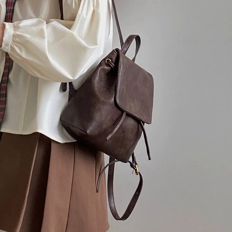 Small Retro Brown Backpack - Versatile Women's Shoulder Bag