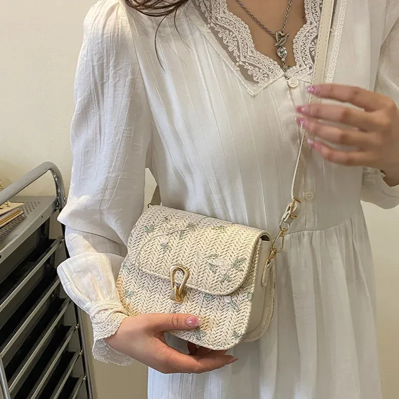 Sohiwoo Straw Weaving Crossbody Bag Summer Flower Woven Shoulder Bags Women Crochet Small Satchel Adjustable Strap Designer Sling Purses