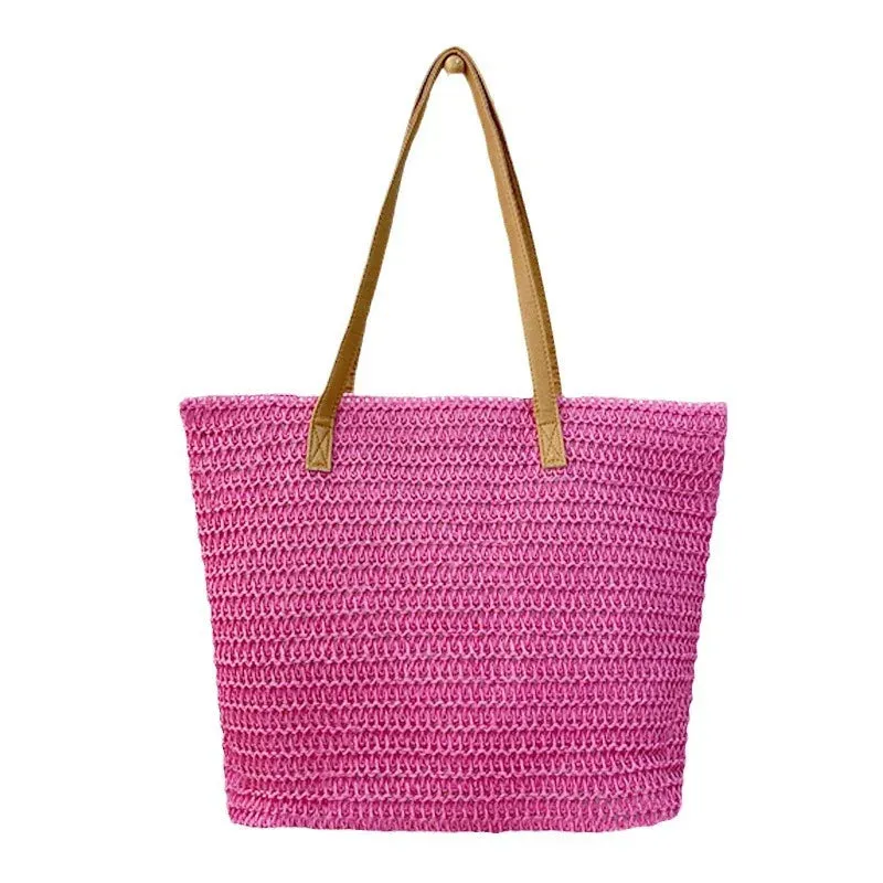 Solid Color Beach Straw Shoulder Bag