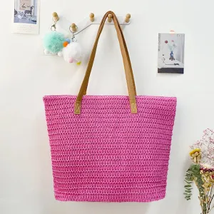 Solid Color Beach Straw Shoulder Bag