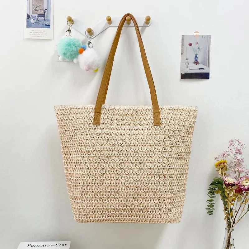 Solid Color Beach Straw Shoulder Bag