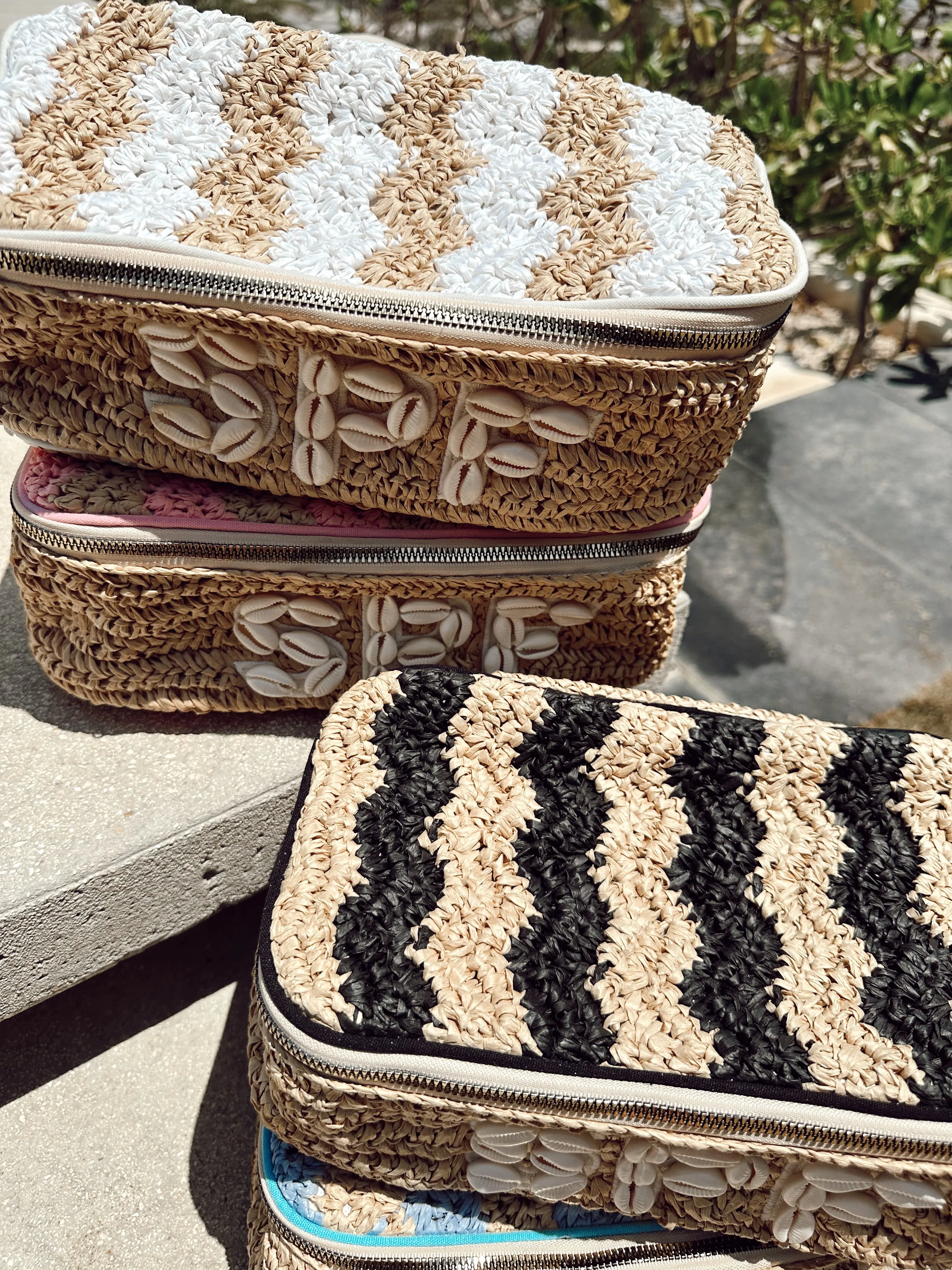 SPF Open Top Makeup Bag with Puka Shells