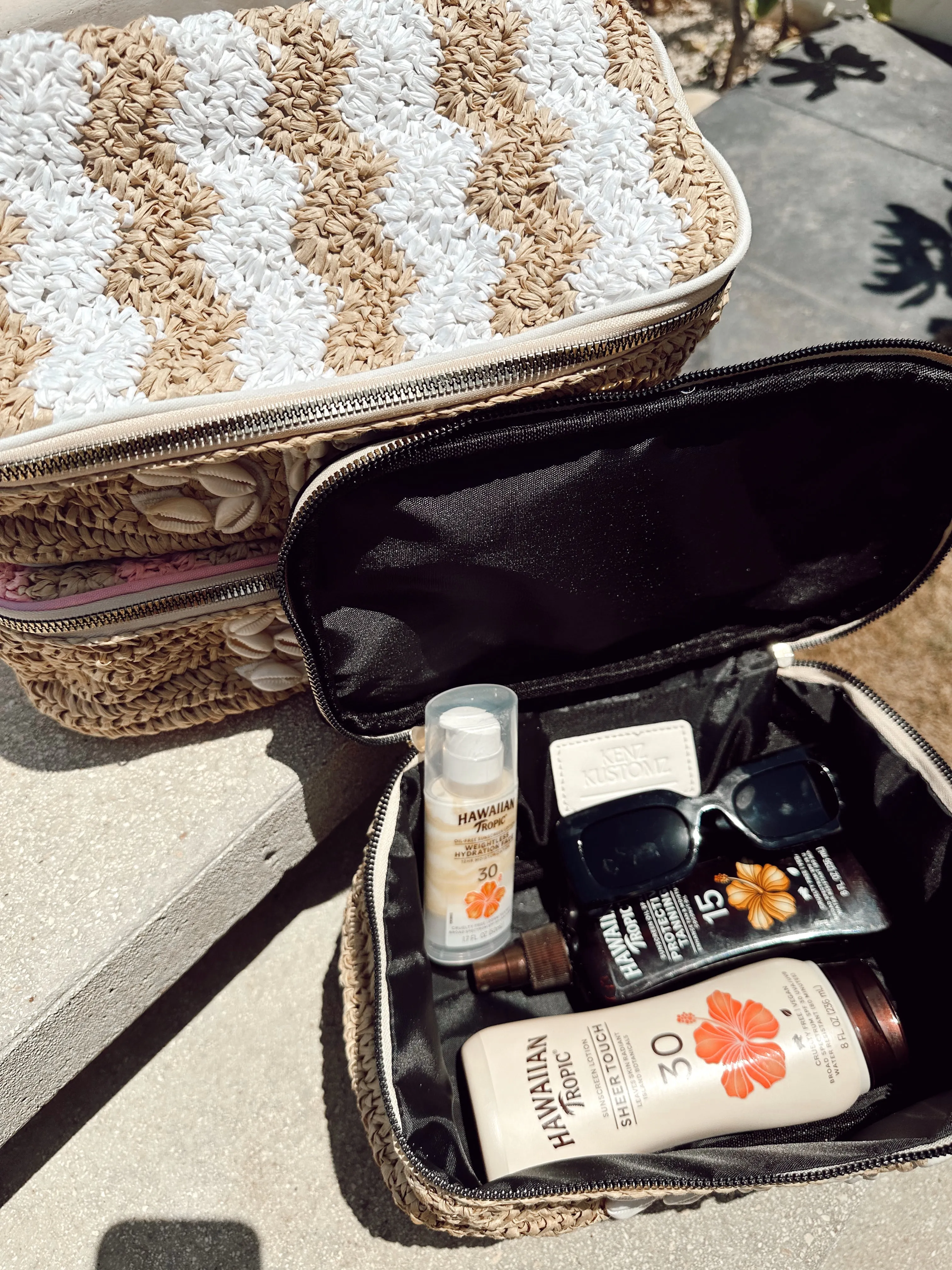 SPF Open Top Makeup Bag with Puka Shells