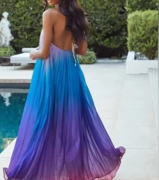 spin maxi halter Bonfire Ombré yellow pink coral red purple gradient / Ocean Ombré lavender lilac violet royal blue magenta beach DRESS S-XL