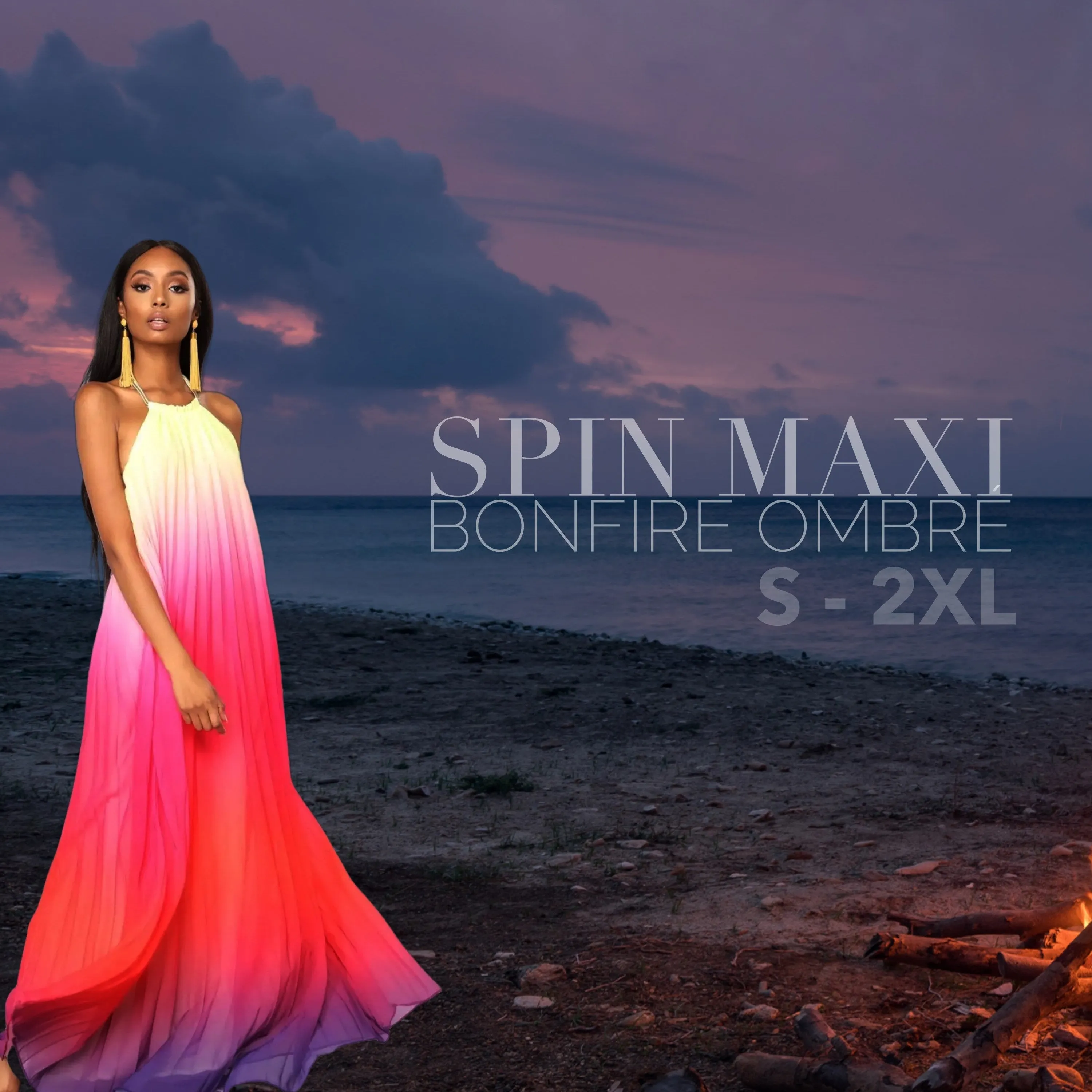 spin maxi halter Bonfire Ombré yellow pink coral red purple gradient / Ocean Ombré lavender lilac violet royal blue magenta beach DRESS S-XL