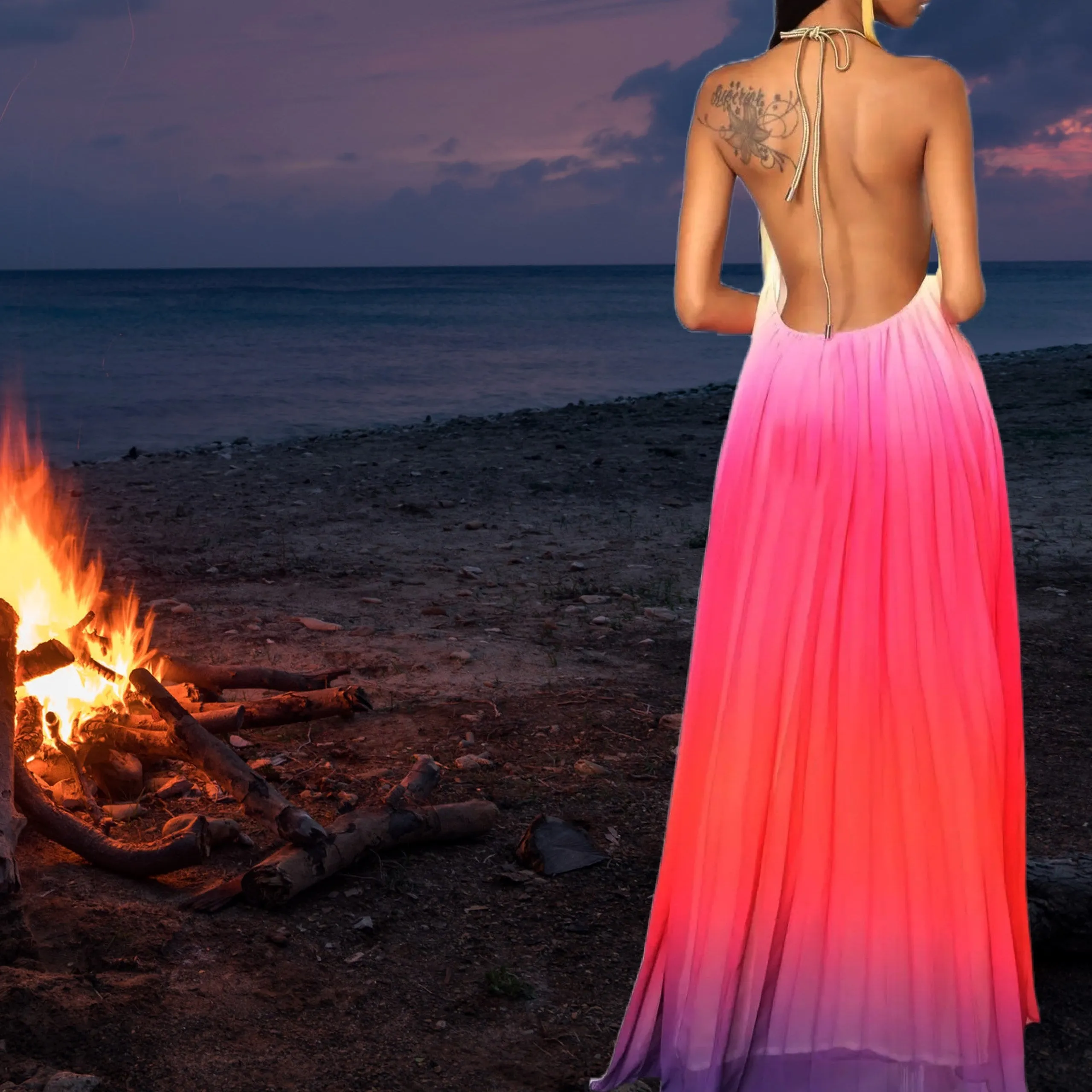 spin maxi halter Bonfire Ombré yellow pink coral red purple gradient / Ocean Ombré lavender lilac violet royal blue magenta beach DRESS S-XL