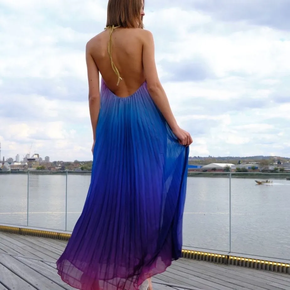 spin maxi halter dress S - XL: Ocean Ombré lavender lilac violet royal blue magenta gradient or Bonfire Ombré yellow pink coral red purple