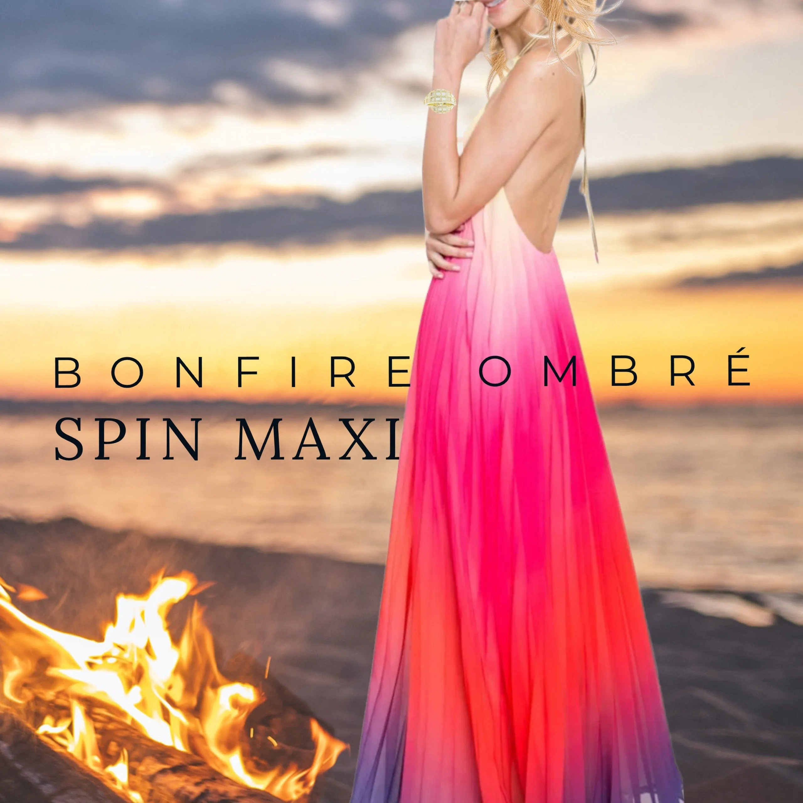 spin maxi halter dress S - XL: Ocean Ombré lavender lilac violet royal blue magenta gradient or Bonfire Ombré yellow pink coral red purple