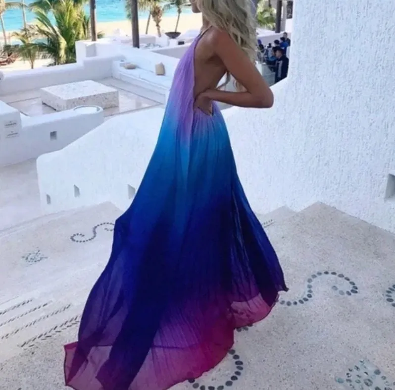 spin maxi halter dress S - XL: Ocean Ombré lavender lilac violet royal blue magenta gradient or Bonfire Ombré yellow pink coral red purple