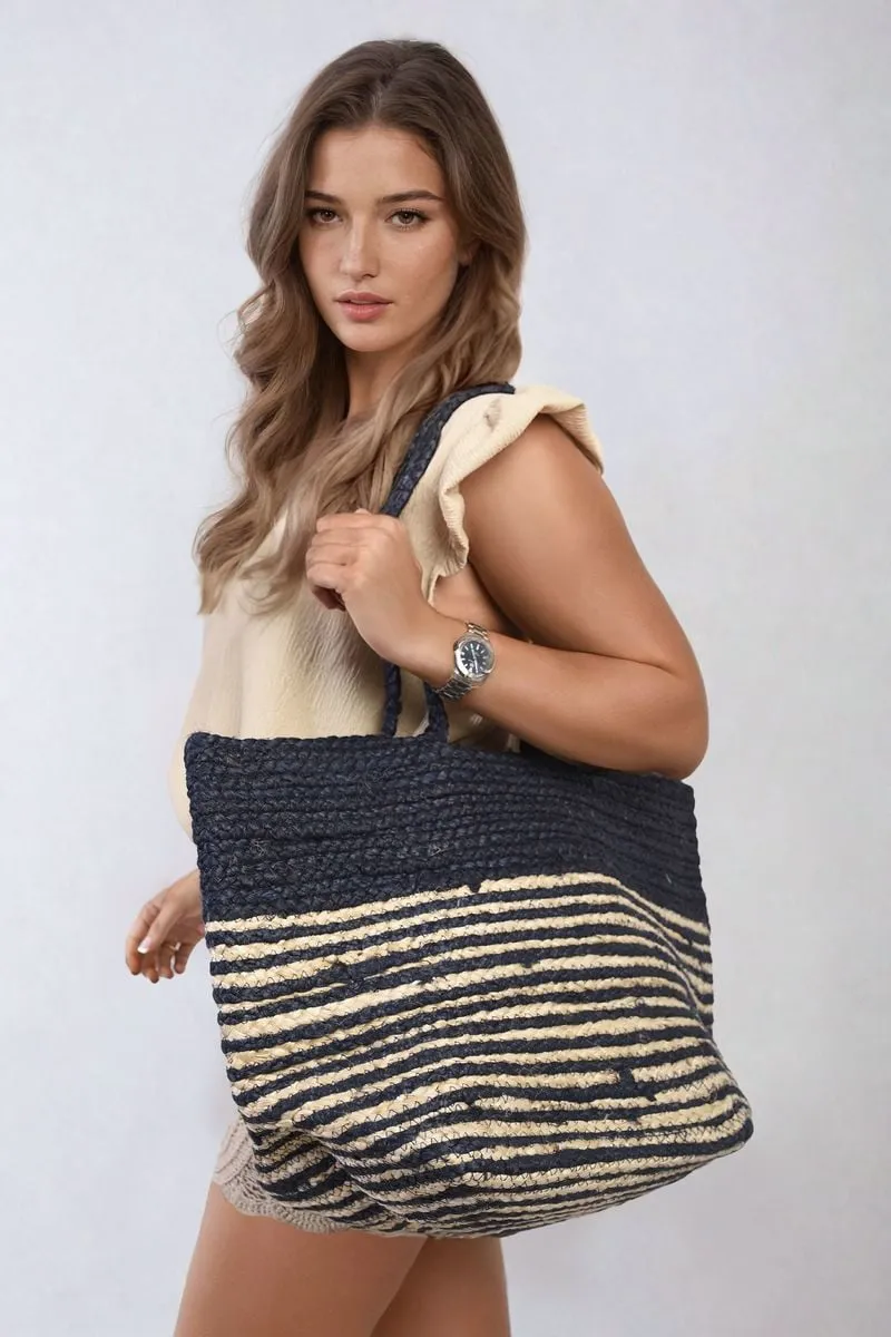 Striped Beach Braided Tote Bag