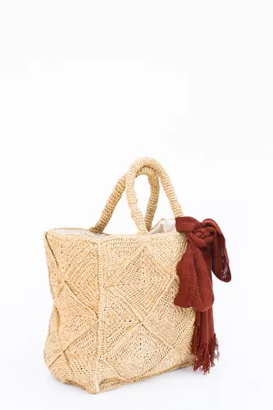 Tea-stained Raffia Tote Bag