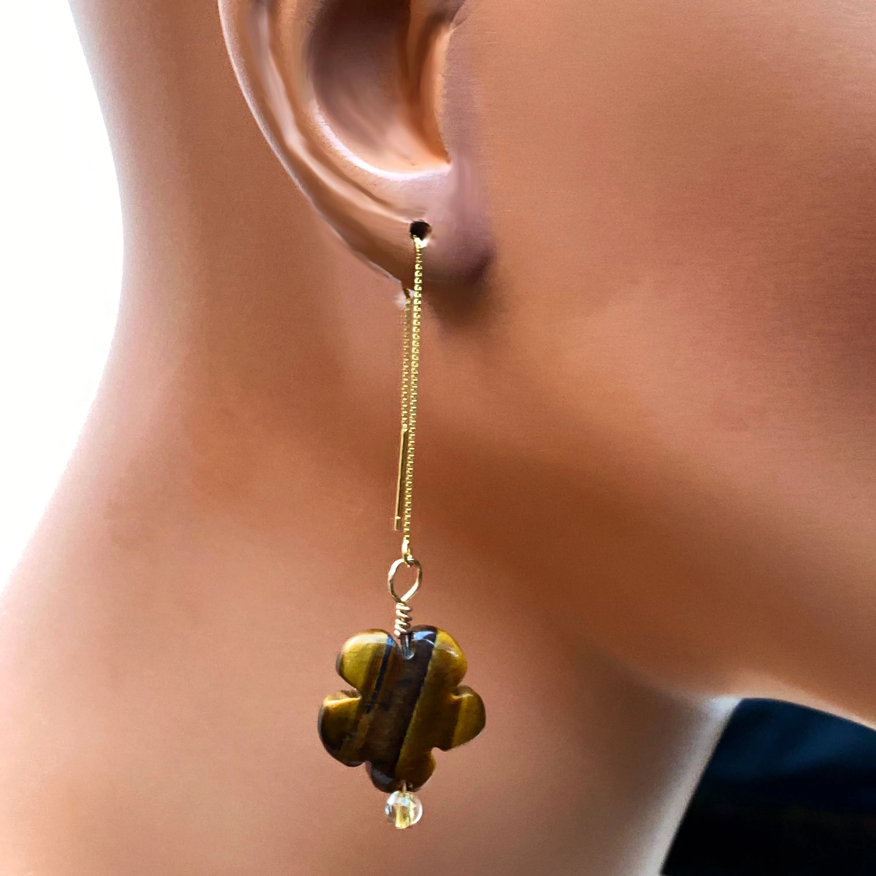 Tiger eye, rutile gold hand wrapped with 14 kt Gold vermeil sterling silver