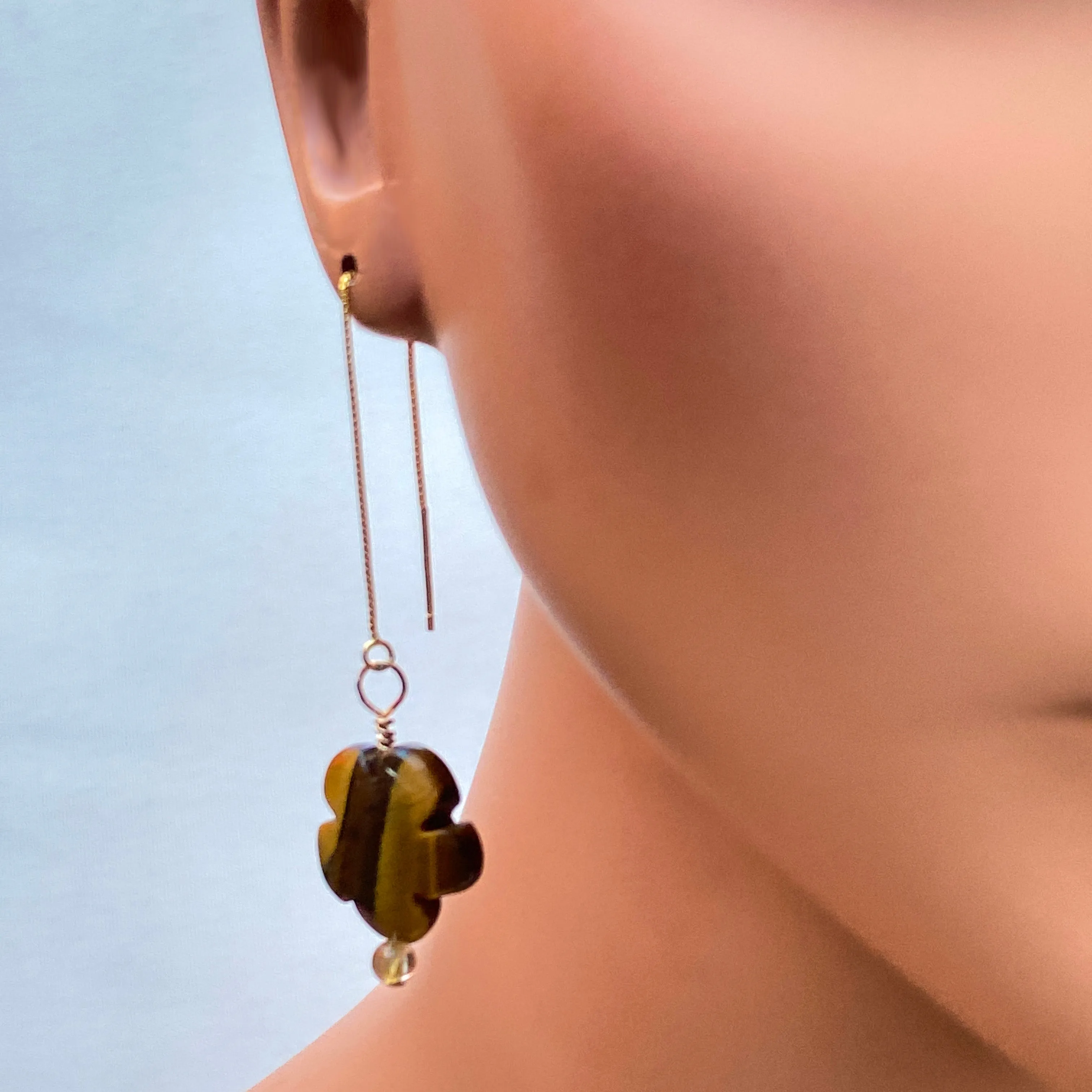 Tiger eye, rutile gold hand wrapped with 14 kt Gold vermeil sterling silver