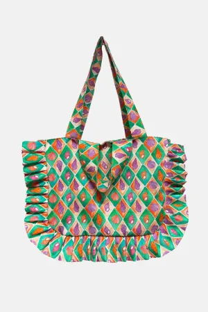 TOTE BAG WITH FRILLS "SHELLS" ORANGE/GREEN/PURPLE