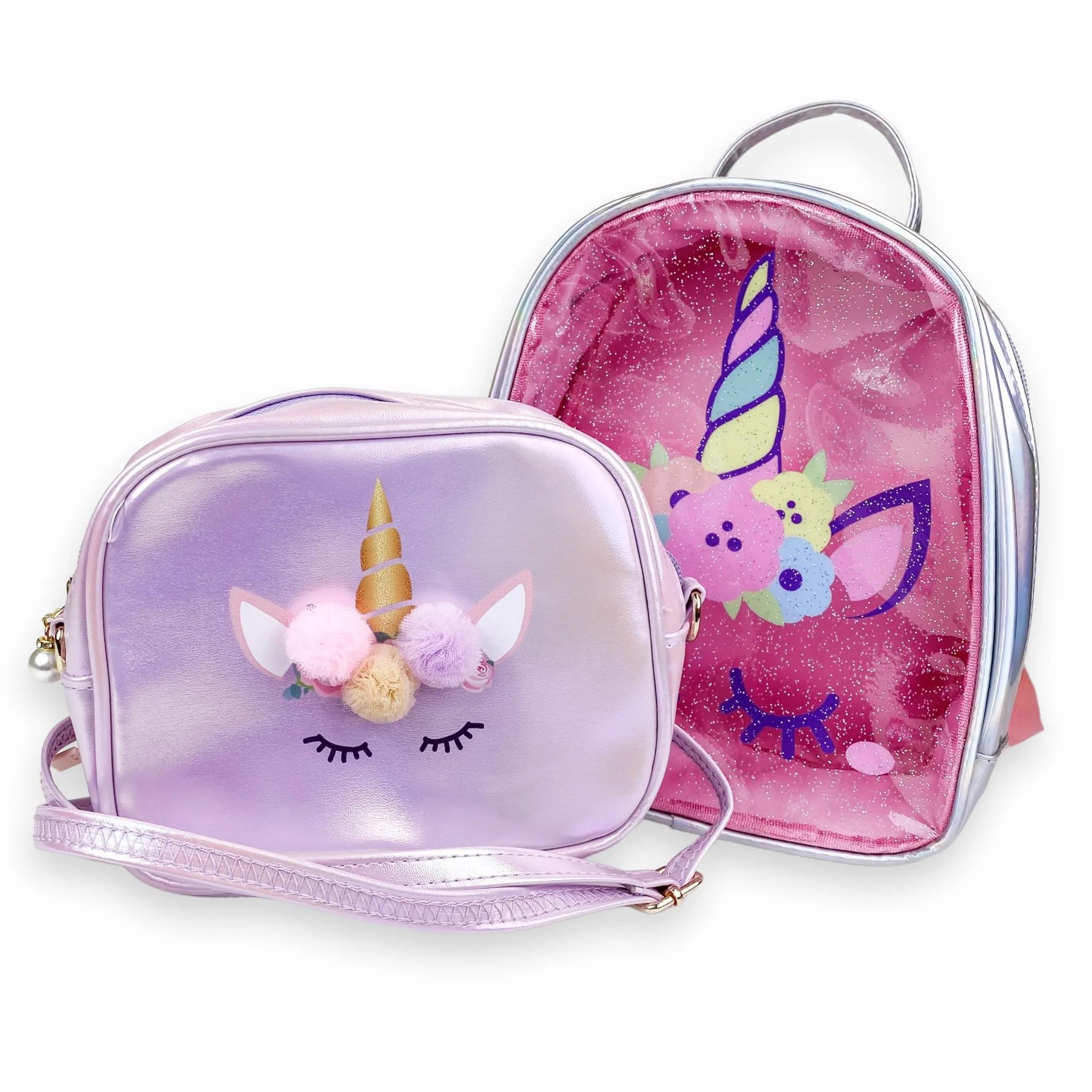 Unicorn Purse & Backpack set Silver/Purple