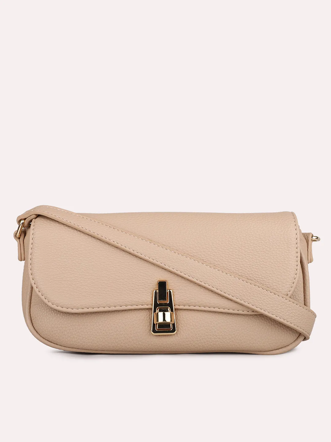 Womens Beige Solid Sling Bag