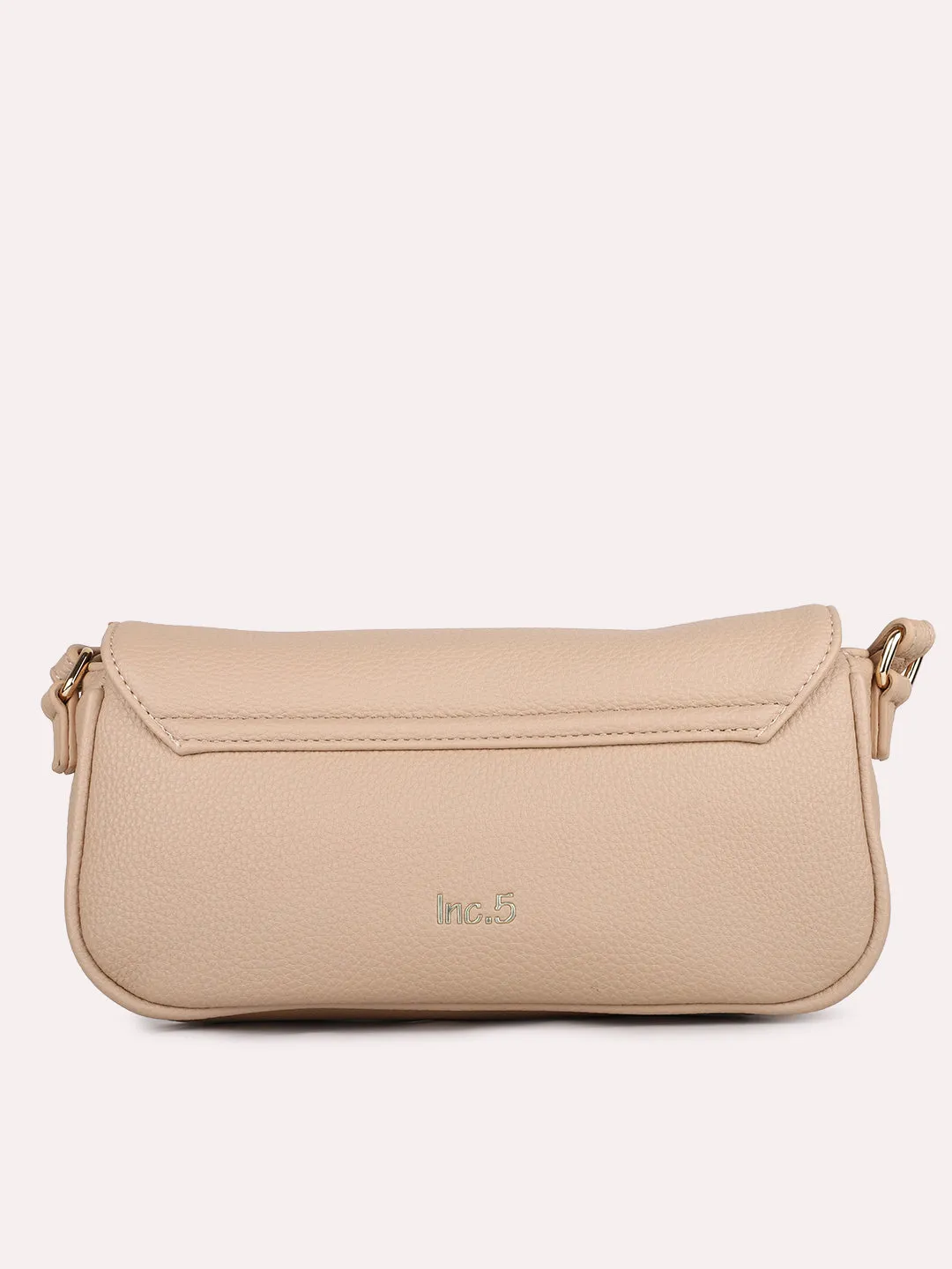 Womens Beige Solid Sling Bag