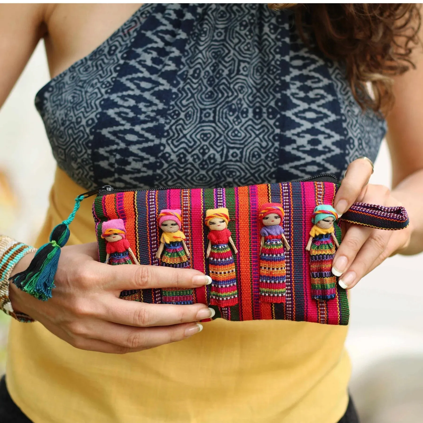 Woven Worry Doll Multicolor Pouch, Guatemala